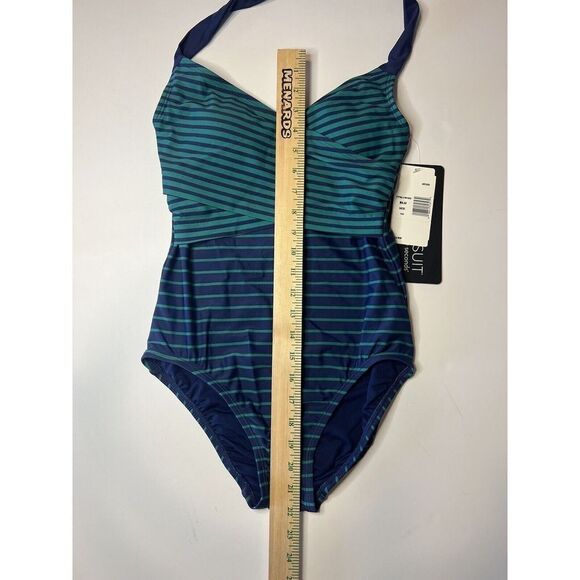Miraclesuit NWT Size S Padded One Piece Blue Green Stripe Halter Top Slimming - Picture 6 of 8